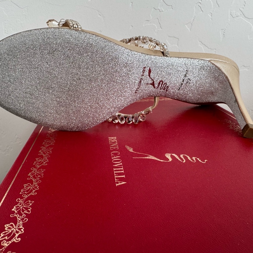 NIB Rene Caovilla Beige/Gold Chandelier Heels - Picture 10 of 12